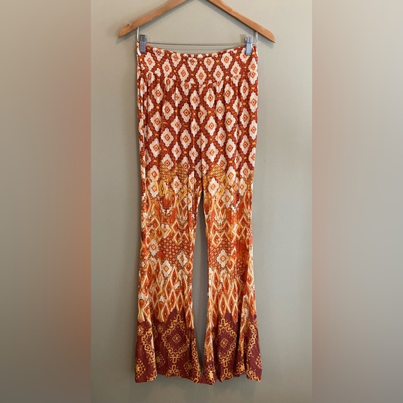Miss Me: Orange, White and Burnt Red Hippie Festival Rayon Pants - Picture 13 of 17